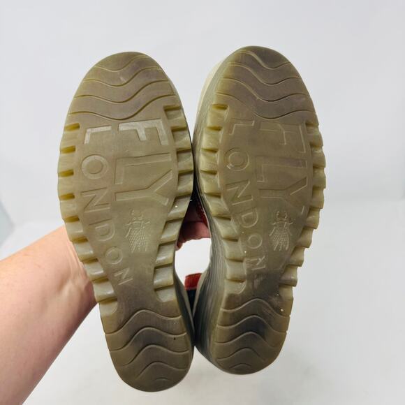 Fly London Ydel Teal and Red Leather Wedge Sandals Size 39 - Picture 9 of 13